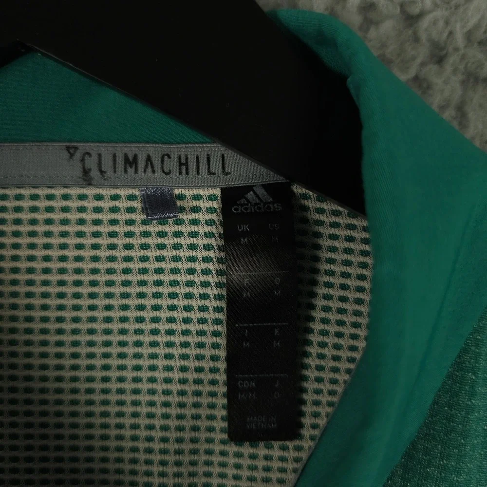 Adidas Polo Shirt Mens Medium Green Climachill Performance Wolf 1885‎ Logo Golf